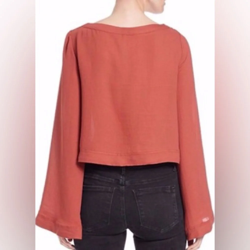 Free People Stars Aligned Bell Sleeve Crop Top Red Clay Size M